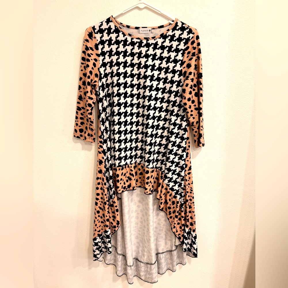 Nuggles Black and White Houndstooth High Low Dress